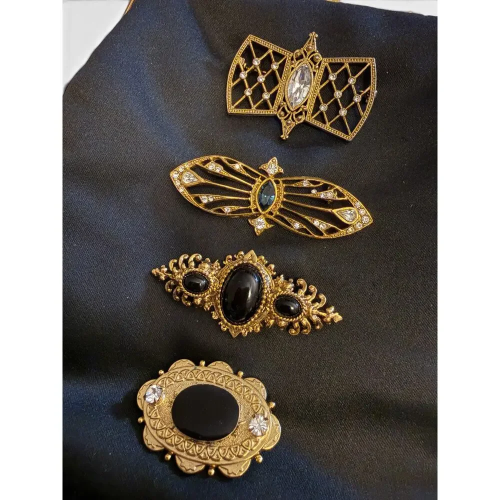 Vintage Walborg Brooch Bag 1960s Black Satin Jeweled Evening Purse OOAK
